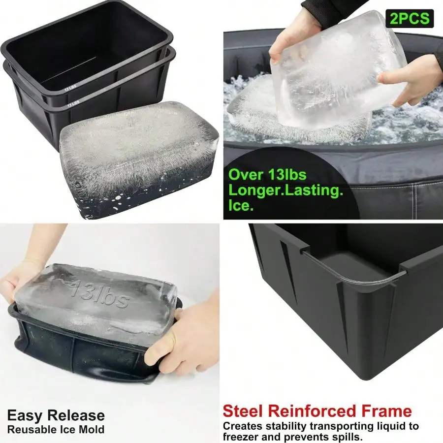 

Large Block Mold - Cubes Cold Plunge Or Coolers, Reusable Silicone Molds Bath Chiller, Big Tray Dishwasher -13lbs(2Pack)