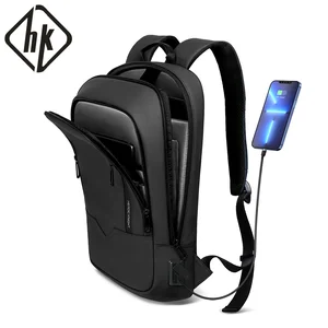 HK Slim Business Backpack for Men 17.3 inch Laptop Bag with USB Port Lightweight School Bag Waterproof Travel Backpacks for Work
