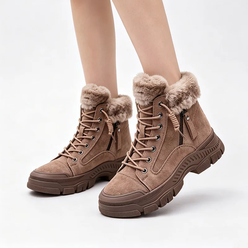 Genuine Leather Winter Shoes Women Snow Boots Thick Sole Warm Plush for Cold Winter Brand Ladies Ankle Boots Black Brown YX4112