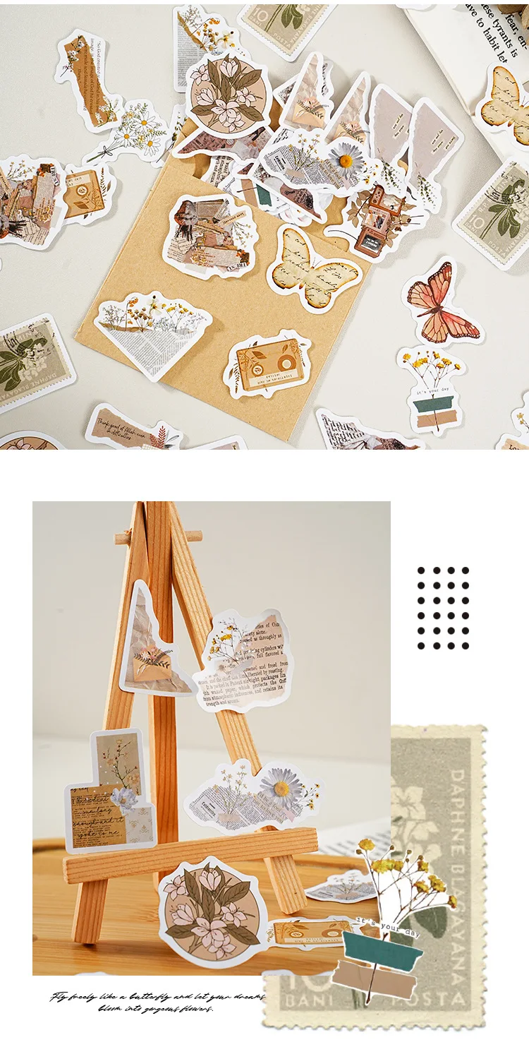 

Portable Self Adhesive Sticker Collection 46pcs Like Flower Free Creative Floral for Scrapbook Journal Envelope Decoration