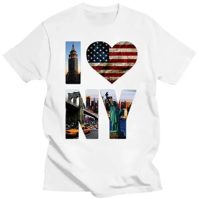 تي شيرت I Love NY New York Tourist Landmarks USA - مقاسات رجالي سوداء قابلة للتنفس جميع ملابس القمصان بأكمام قصيرة