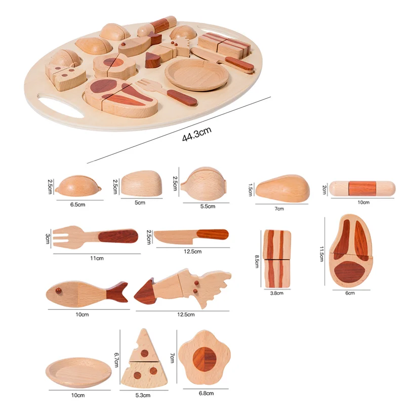 Wooden Kitchen Toys Children Food Pretend Play Breakfast Milk Tray Set Natural Wood Color Simulation Kids Educational Montessori