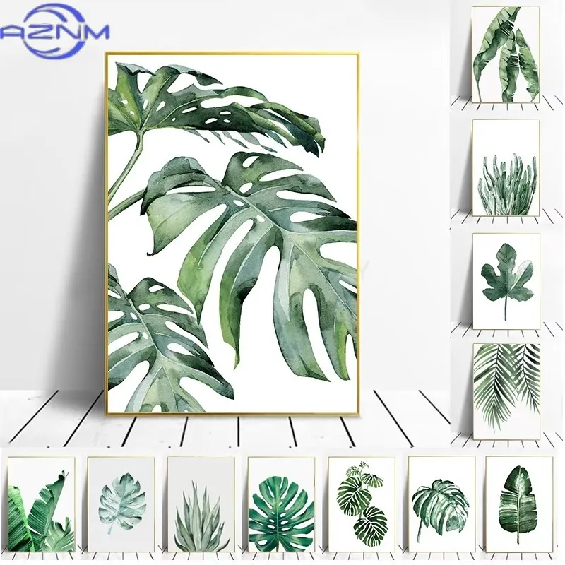 Nordic Style Palm Plant Leaf Canvas Print Simple Spring Green Art Watercolor Poster Canvas Painting for Living Room Home Decor