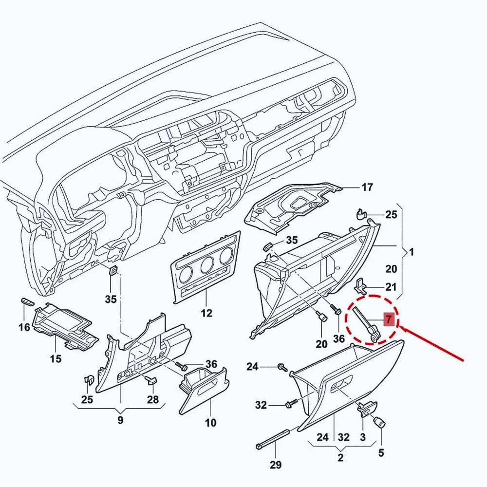 Amortiguador  elemento  freno  guantera  coche LHD para VW Golf 7 7,5 e-golf GTI Passat B8 Touran Rabbit Arteon TRoc Skoda Kodia