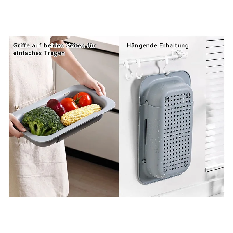 

ABGG-Kitchen Sink Drain Basket Suitable For Washing Vegetables And Fruits, Draining Dishes Retractable Drain Basket