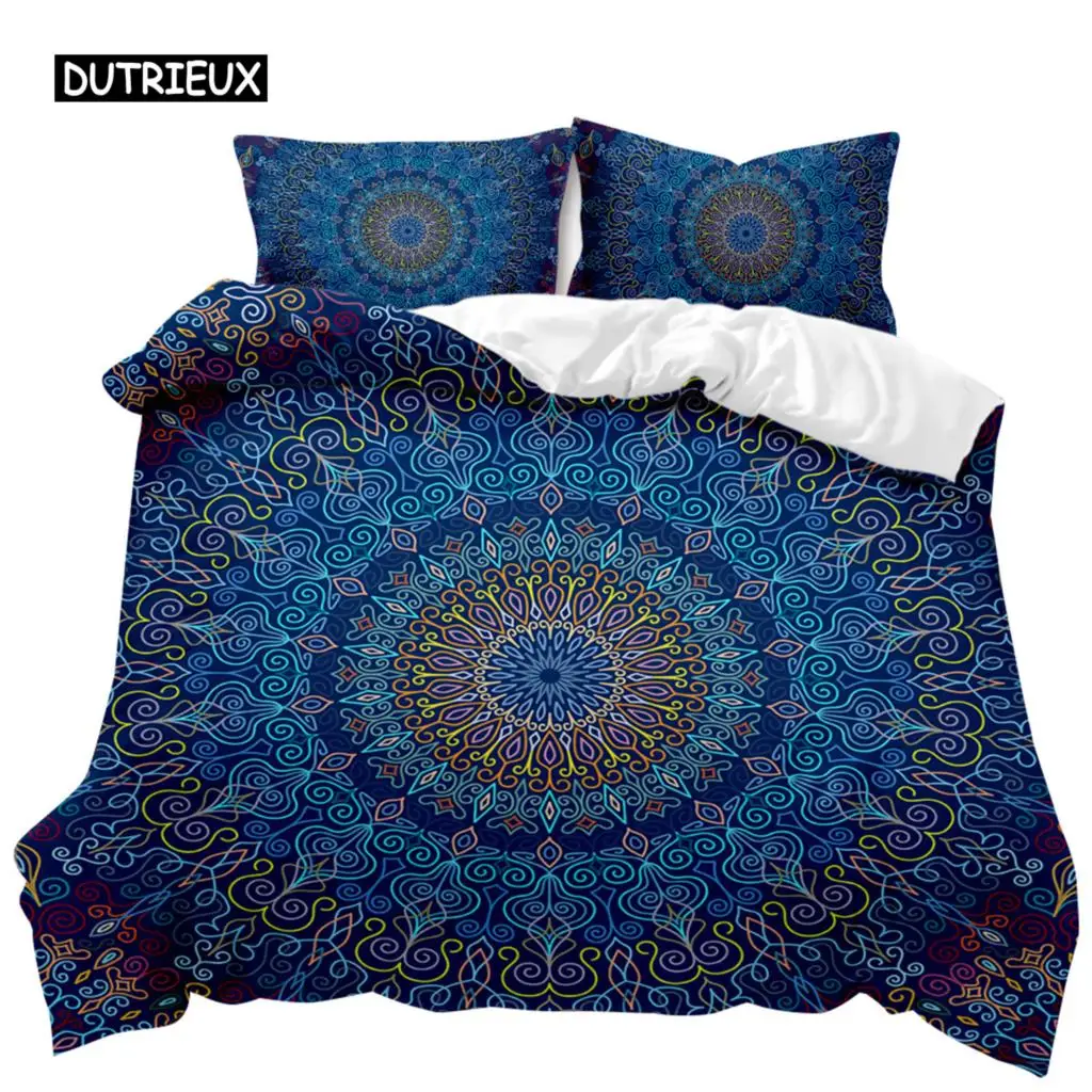 Bohemian Mandala Duvet Cover Queen Size Tie Dye Spiral Duvet Cover Hippie Boho Bedding Set Exotic Floral Polyester Qulit Cover