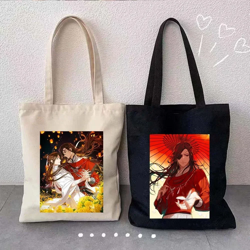 Anime Tian Guan Ci Fu Heaven Official\'s Blessing Canvas Shopper Tote Bag TGCF Hua Cheng XieLian The Ghost King Umbrella Handbags