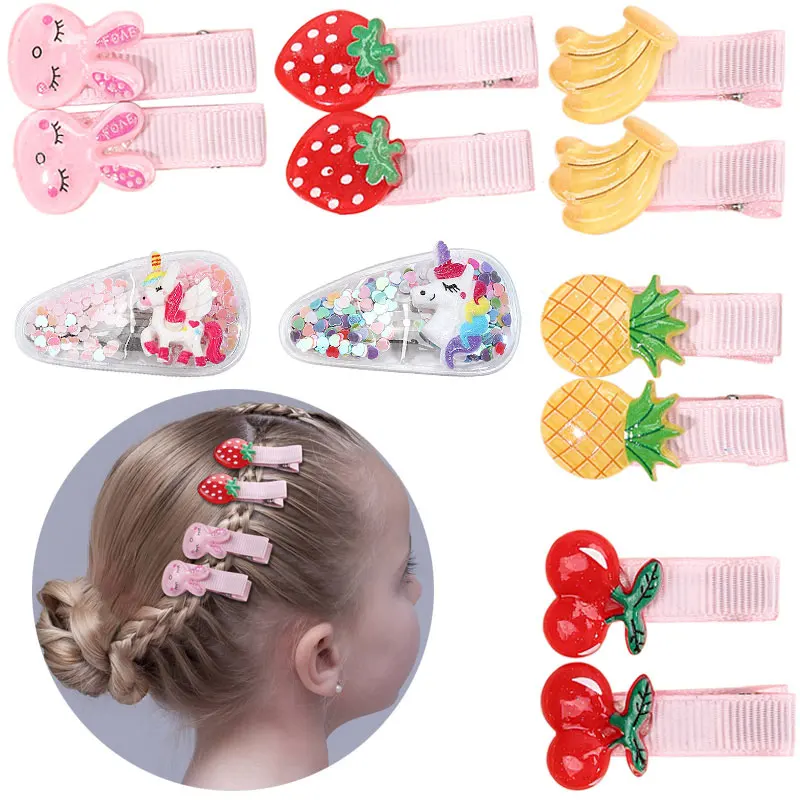 10Pcs New Cute Cherry Hairpins For Baby Girls Sweet Fruit Unicorn Hair Clips Barrettes Fashion Kids Accessories Hairpin