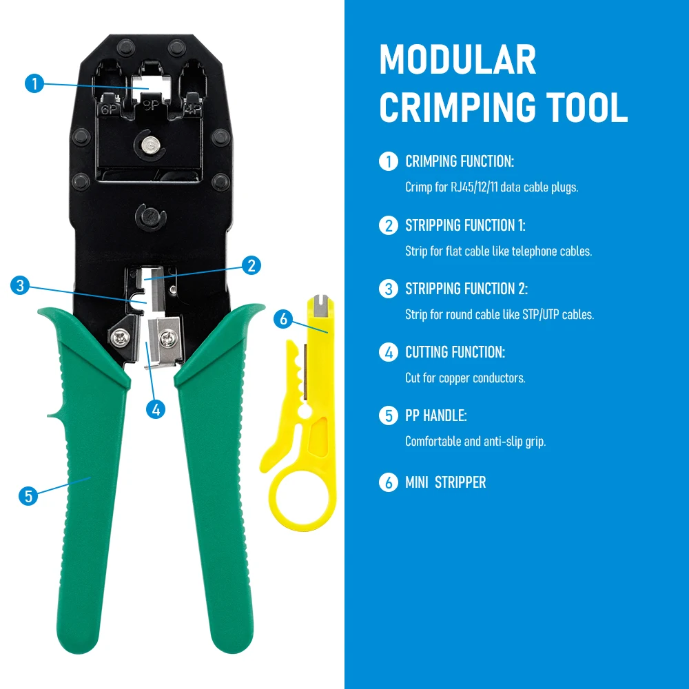 RJ45 Crimper Lan Tester Tool Set Ethernet Kabel Stripper Punch Down Tool rj 45 rj11 Connectors 12 in 1 Bekabeling Reparatieset