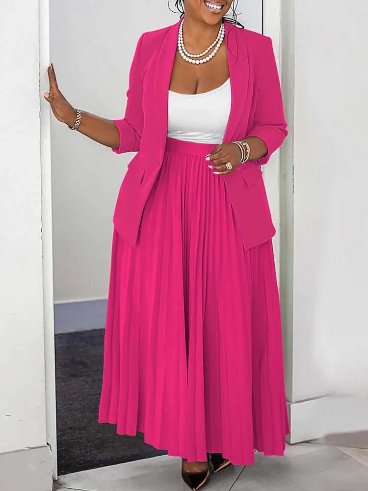 Set da 2 pezzi Completo da donna Abito taglie forti in tinta unita con blazer Set Abiti autunnali a maniche lunghe Set gonna e blazer da donna