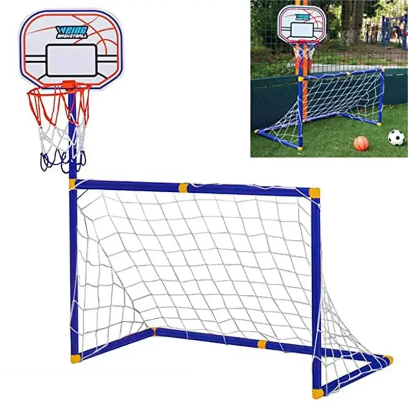 

2 In 1 Outdoor Sports Kids Children Basketball Hoop Football Goal Boys Soccer Toy Mini Basketball Training Practice Toy