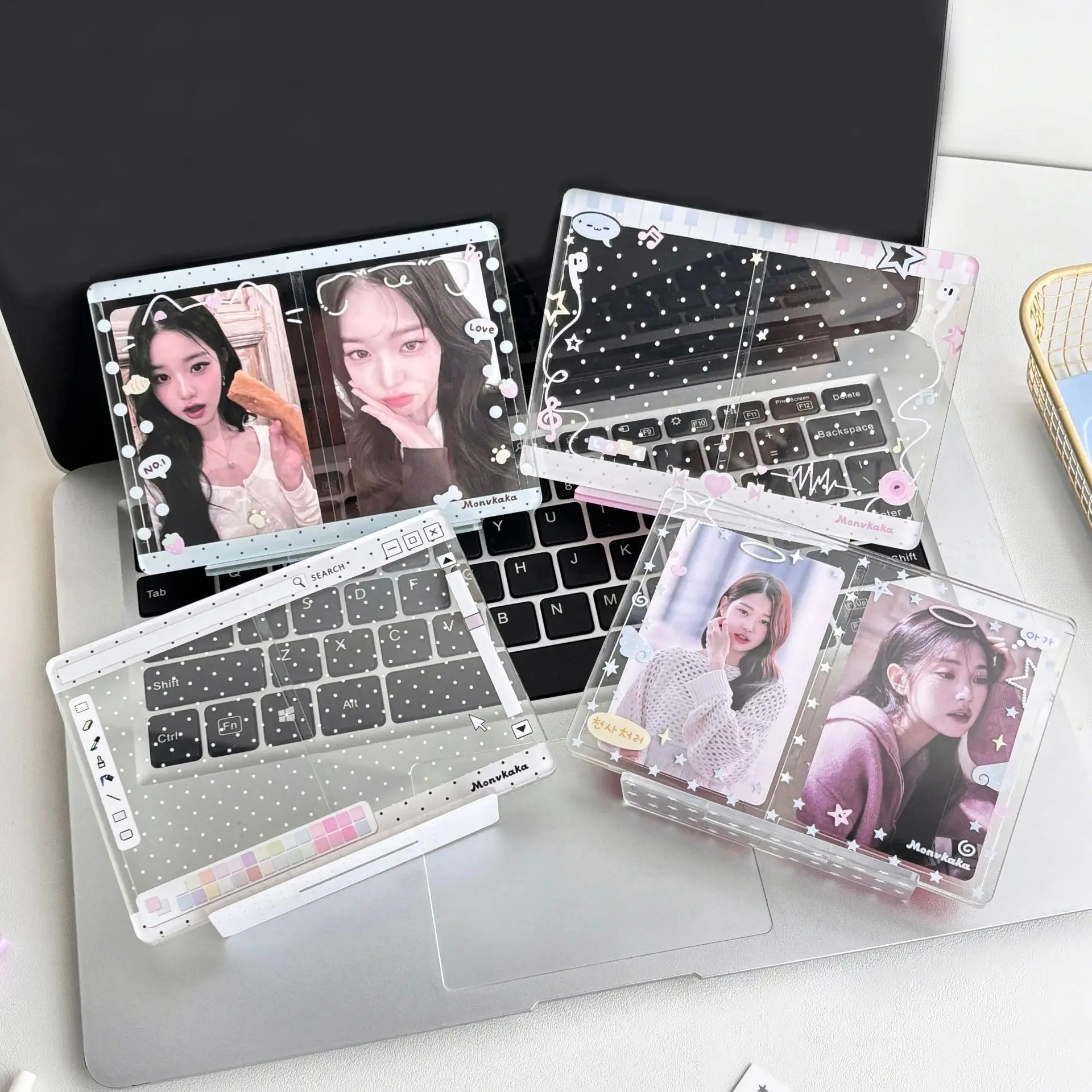 Cute CP Couple Two Slot Photocard Standee 3 Inch Photocard Holder Desktop Card Brick Display Stand Idol Photo Card Holder