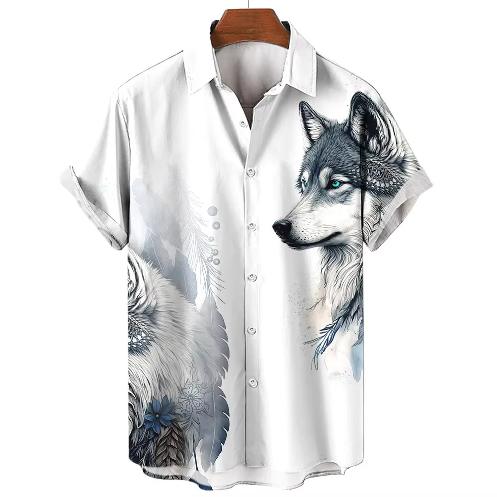 

Newest Summer Men clothing 3D Print Animal Wolf Men Hawaiian Shirt Men Beach Vacation shirt Men Fashion Holiday Button-up blouse