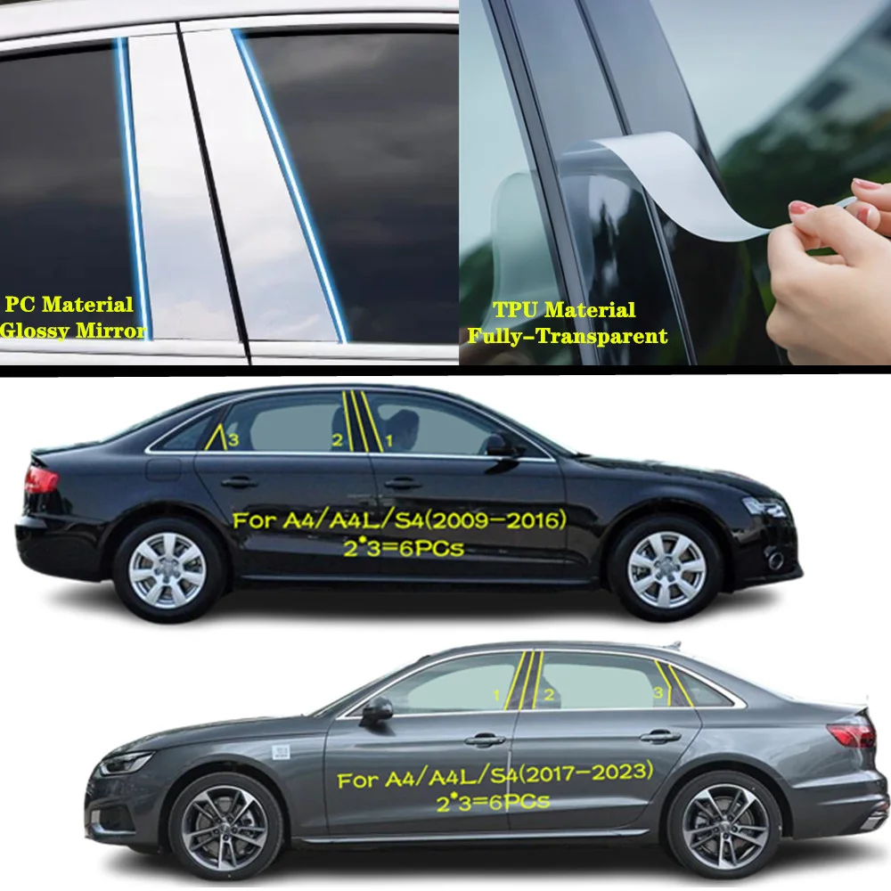 

For Audi A4 A4L S4 2009-2016 2017-2020-2023 Car TPU/Glossy Mirror Pillar Post Cover Door Trim Window Molding Sticker Accessories