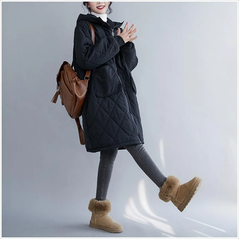 Women\'s jacket 2023 long winter quilted coat hooded straight quilted coat elegant Korean fashion quilted jacket