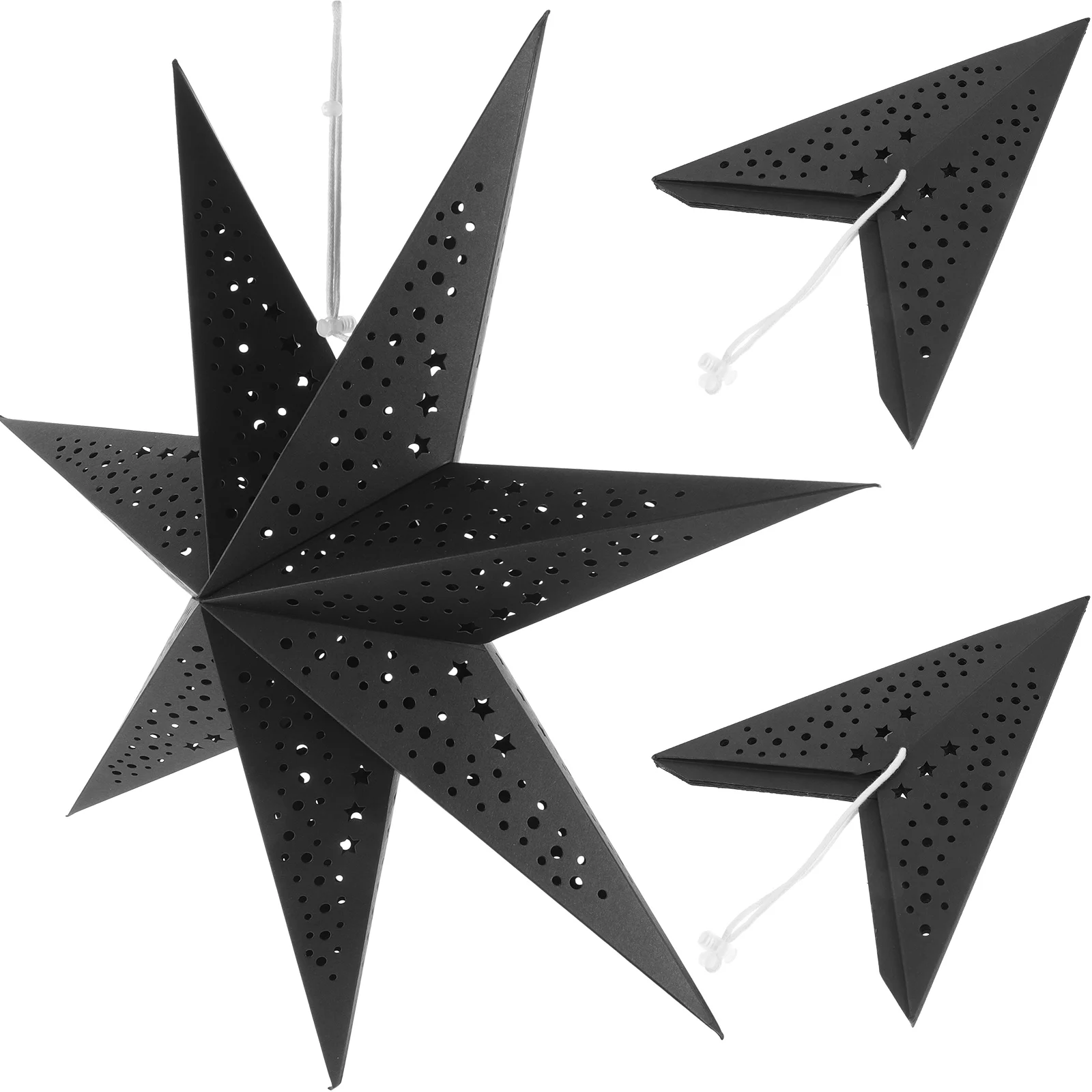 

3pcs Heptagon Lampshade Lanterns Black 50cm Ceiling Hanging Star Xmas Paper Lantern Pendant Light Home Decor