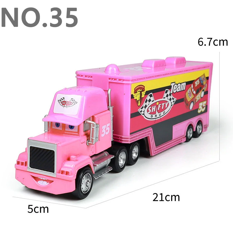 Pixar Cars Greg Candyman's Hauler Modellauto Anime-Figur Mack Container Trucks Semi-Hauler Dinoco Racing Spielzeug Kindergeschenke – Detail 24