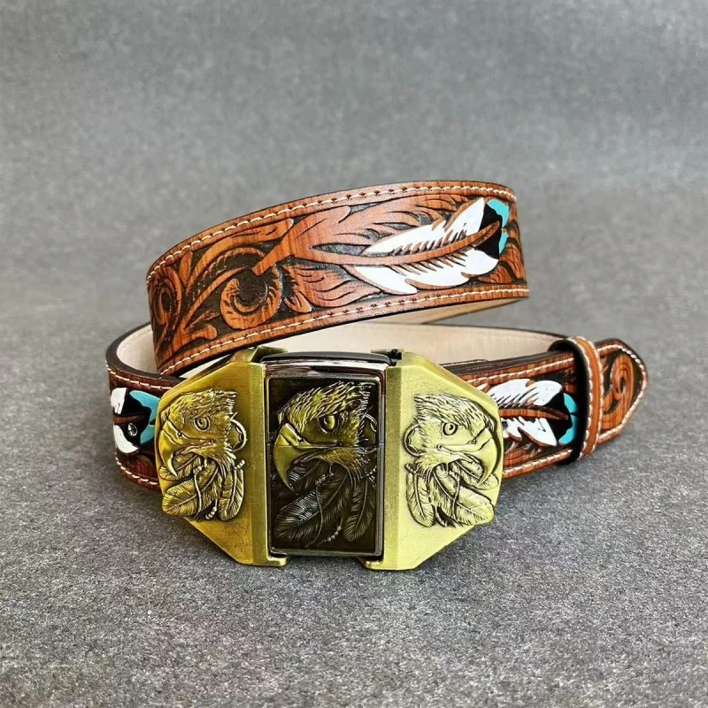 

Men's New Fashionable Retro Belt Open Flame Lighter Buckle Personalized Fashion Men's Smoking Gift Cigarette Accessories