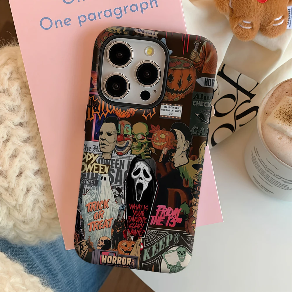 فيلم رعب الهالوين IPhone17 يجب أن يكون لهاتف آيفون 17 16 15 14 13 12 11 Pro Max Plus غطاء خلفي مزدوج الطبقة