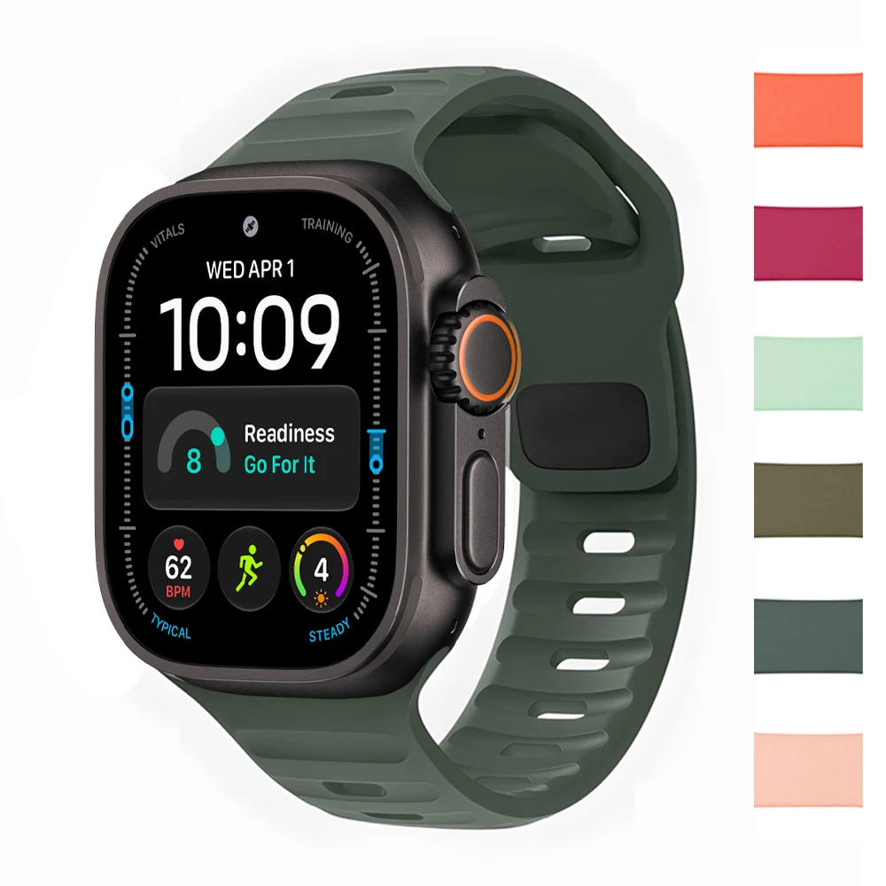 Pulseira esportiva de silicone para Apple Watch 46mm 44mm 45mm 49mm 42mm, iWatch Series 12 11 10 9 8 7 SE Ultra 2 3 4