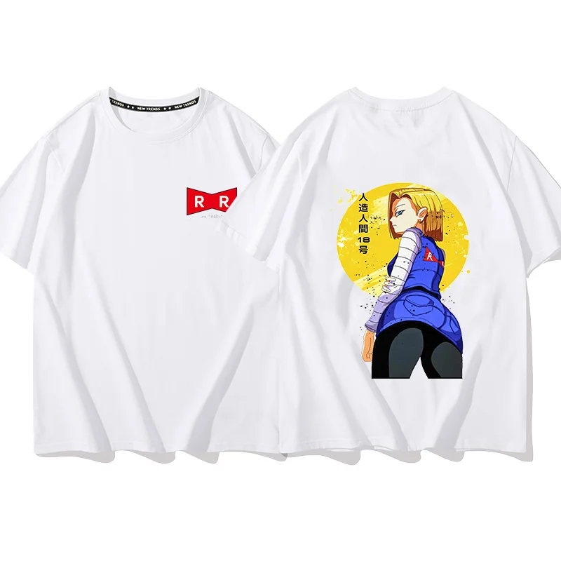 Anime Dragon Ball T-shirt Android 18 lazuli Printed Men's and Women's T-shirt Leisure Sports Street Student Couple T-shirt