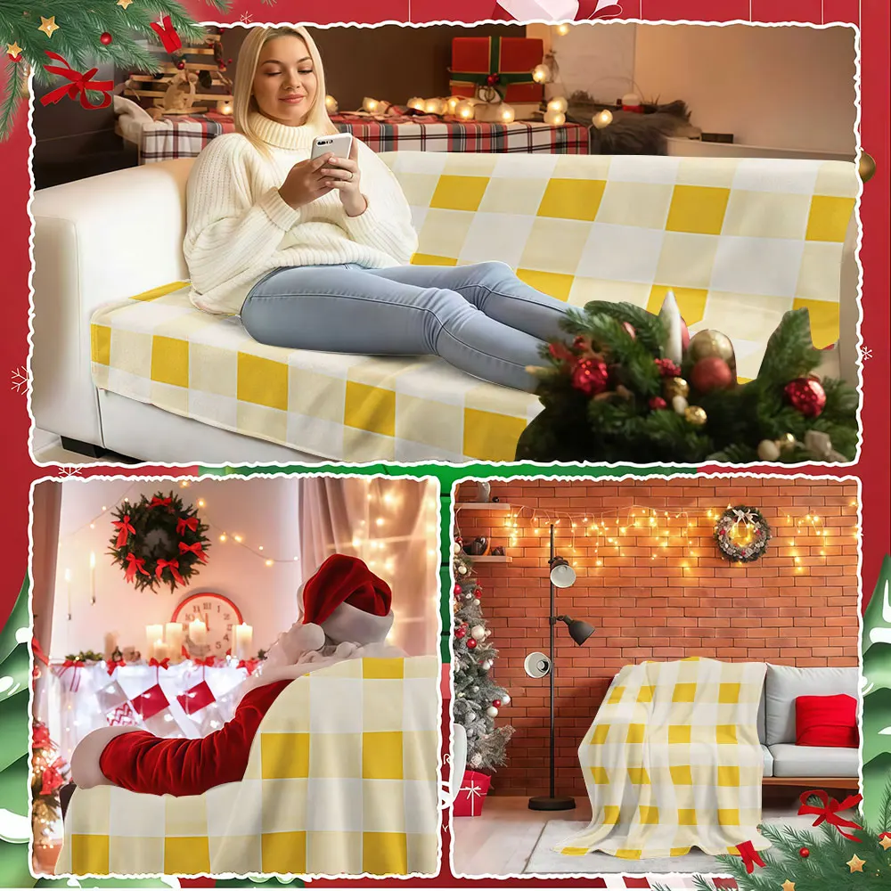 Creamy Butter Plaid Winter Summer Flannel Blanket Throw Fleece Soft Fuzzy Plush Cozy Fleece Blankets for Sofa Ideal Gifts