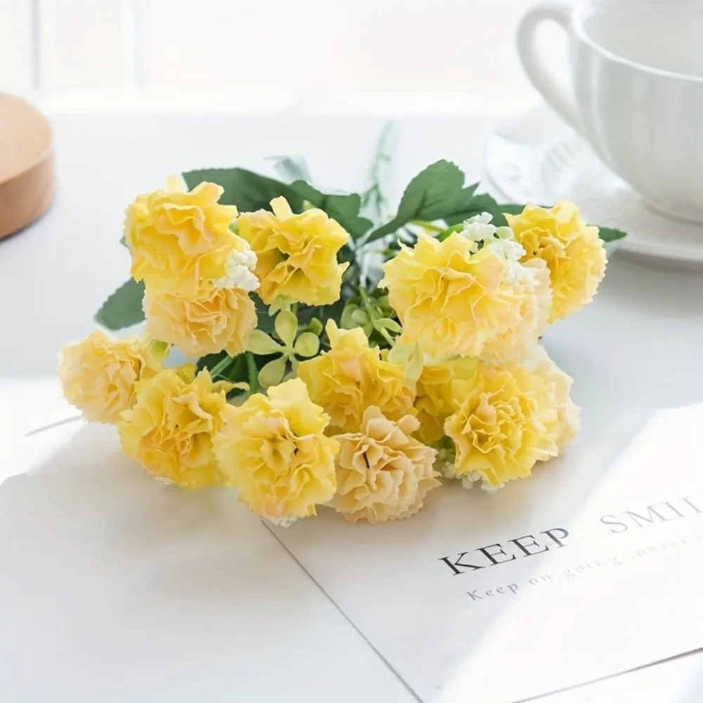 5 Forks 15 Heads Artificial Flowers Small Carnation Outdoor Garden Grade Wreath Accessory Table Bonsai Style Silk Rose Carnation