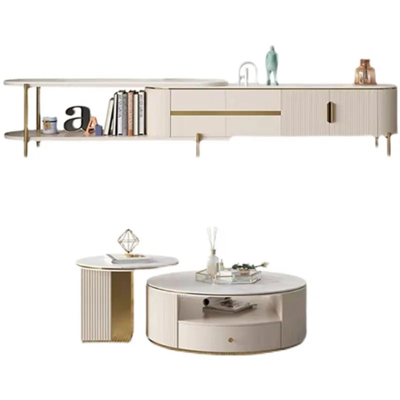 

GM8040 TV cabinet/MG8040 coffee table light luxury modern rock slab telescopic TV cabinet high and low round coffee table group