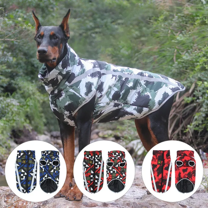 

Winter Pet Warm Coats for Dogs Geometric Patterns Zipper Jackets 6-38kg Puppy Clothing Autumn Dog Reflective Thick Outerwear