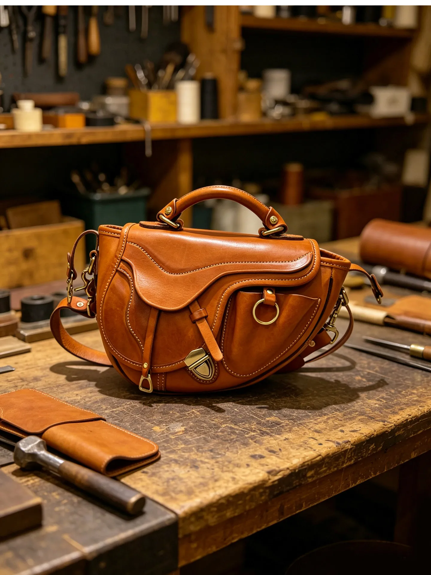 Handgefertigte, hochwertige Damen-Satteltasche aus erstklassigem Rindsleder für den täglichen Gebrauch, luxuriöse Schultertasche aus echtem Leder für Reisen. – Detail 1