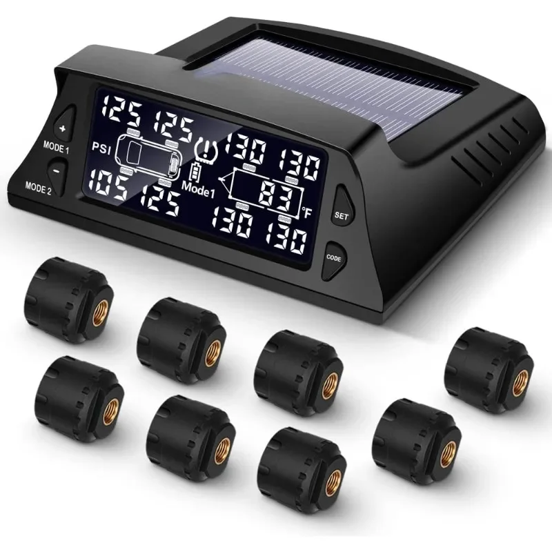 Tire Pressure Monitoring System for RV - 8 Sensor TPMS for Trailer, 7 Alarm Modes, Large Screen, Endurance Battery Life