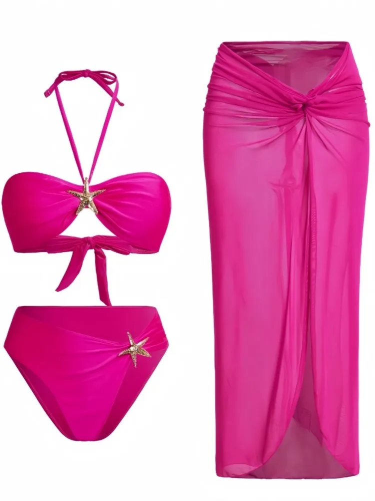 

Bikini Bodysuit Swimwear Women With Skirt Bathing Suit Summer New Ruffle Splice Print Beachwear Holiday Bikini Cover Ups Outfits