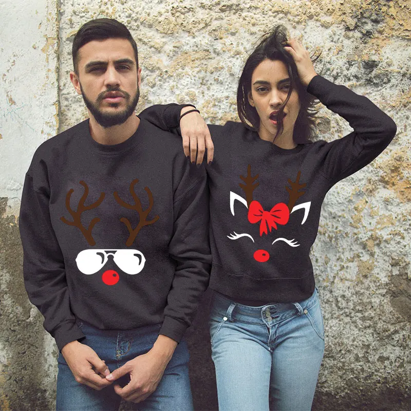 Christmas Reindeer MR MRS Print Hoodies Sweatshirts New Women\'s Sweatshirt Pullovers Ladies Autumn Winter Casual Sweatshirt