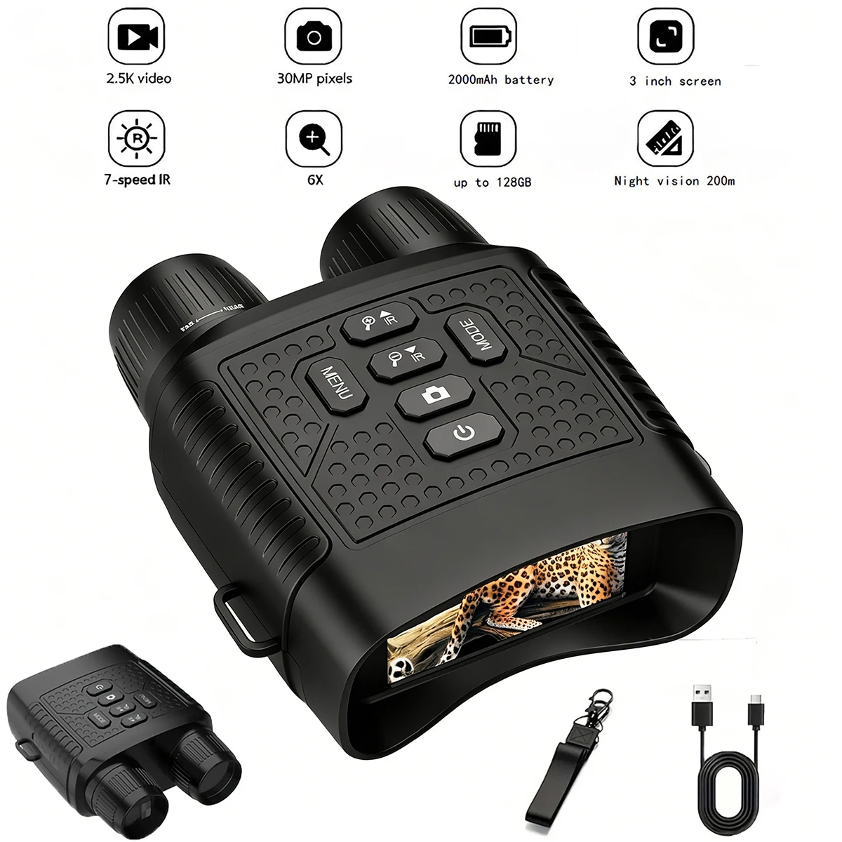 1080P HD Night Vision Scope 6X Digital Zoom 200M Full Dark IR Monocular Tactical Hunting Security Observation Day Night Hunting