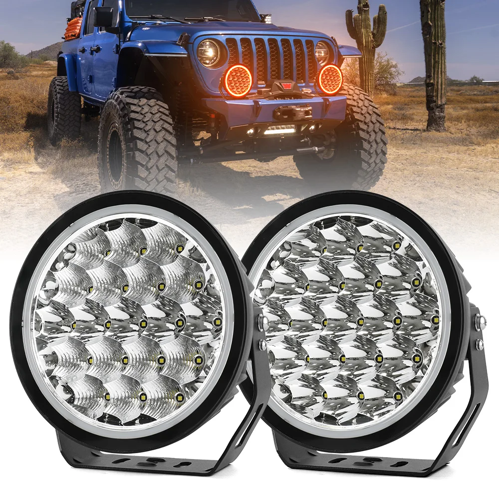 

HAOLIDE 9 Inch Off Road Round LED Driving Lights with White/Amber DRL 1000% Brighter 2PCS 60000LM Work Lights for PickUp/Truck