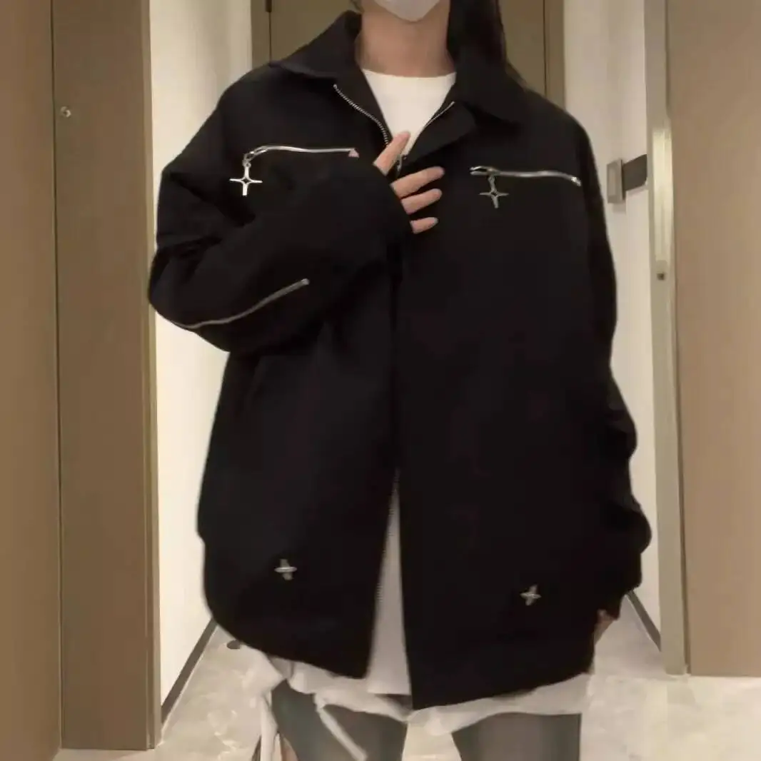 

2025 Spring New Style American Vintage Sensibility Lapel Jacket Women's Loose-Fit Hong Kong Chic Baseball Uniform