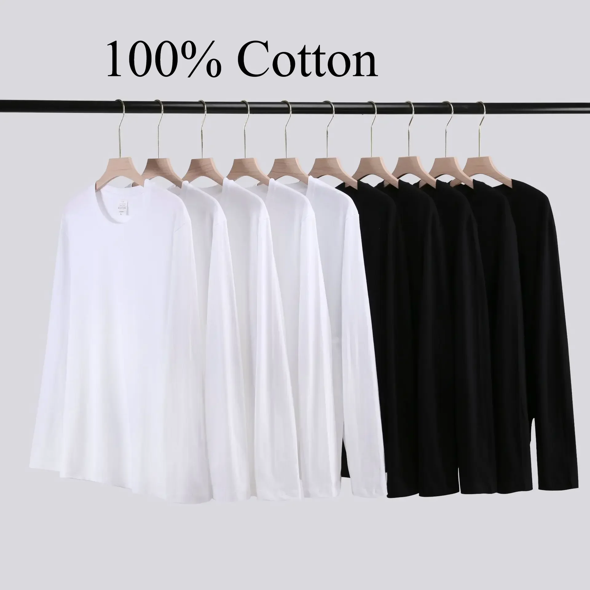 Heavy Cotton Men's Long Sleeve T Shirt Solid Color Cotton Bottom Shirt Half Sleeve 100% Cotton T Shirt Korean Tee