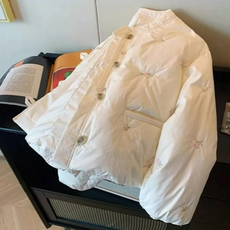 

2026 Winter Fashion Loose Versatile Warm Short Cotton-padded Outerwear French Style Embroidered Cotton-padded Jacket for Women