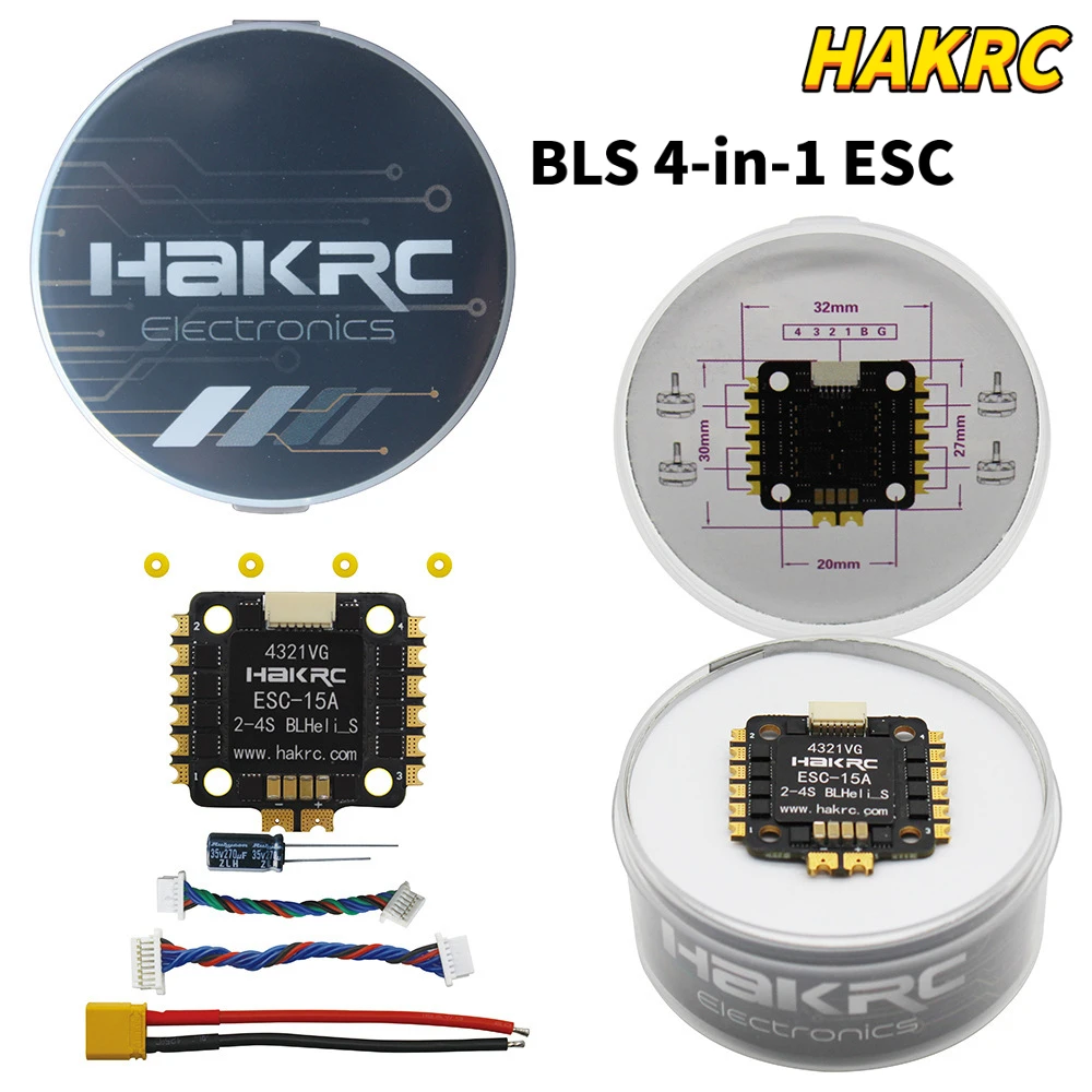 

HAKRC 15A 2-4S 4 in 1 Blheli_S ESC Dshot600 Multishot Oneshot PWM 20x20mm for RC FPV Racing Drone, Multirotors, and UAVs