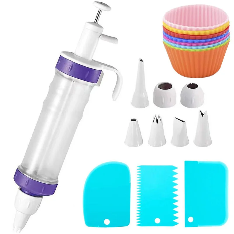 

Plastic Cookie Press Kit Cake Cream Decorating Gun Pastry Piping Nozzles Extruder DIY Manual Dessert Syringe Baking Tools