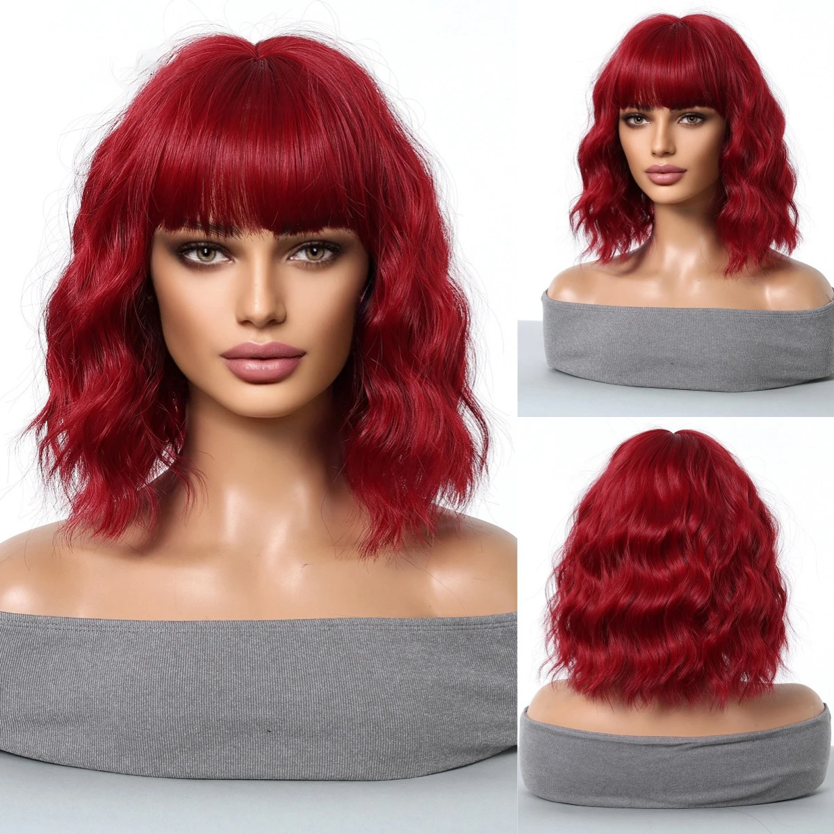 Qi THES-Cheveux courts bouclés Bobo pour femme, longueur d'épaule, simulation de cosplay ultraviolet, permanente de maïs, coiffure complète