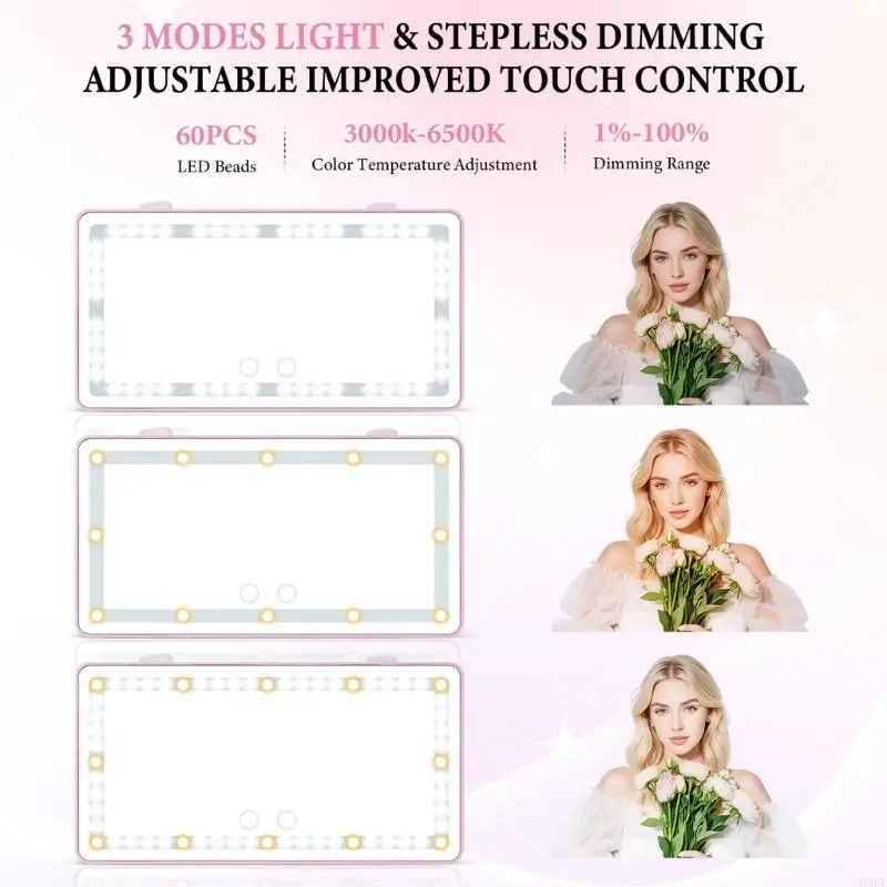 

Автомобильное перезаряжаемое зеркало для макияжа для солнцезащитных козырьков с 60 светодиодами, 3 режима освещения, сенсорное с