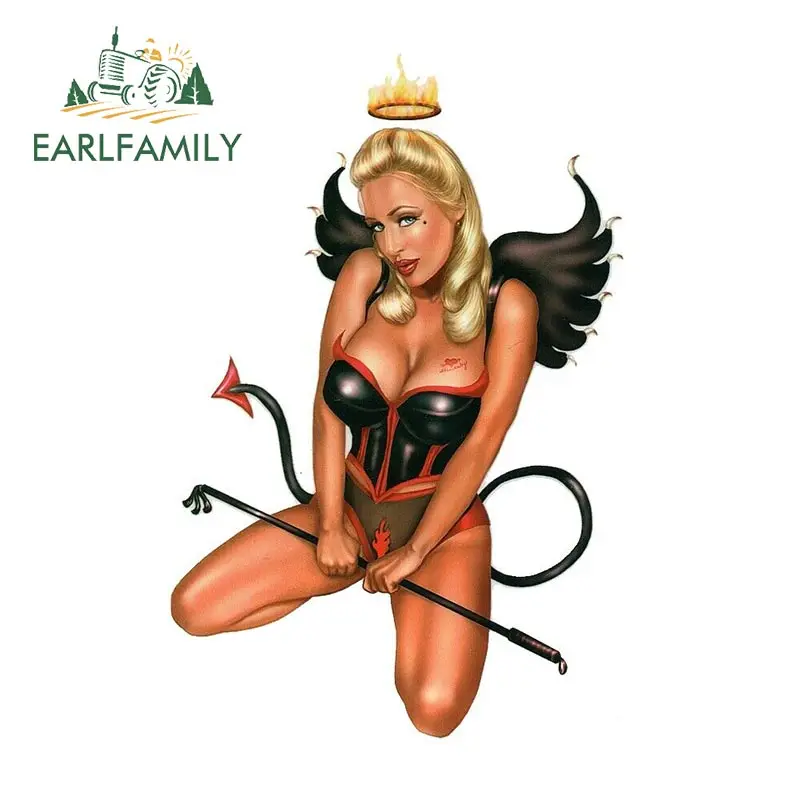 EARLFAMILY 13cm x 8.6cm Sexy Blond Evil Angel Demon Biker Corset Girl Sticker Luggage Laptop Wall Decal Motorcycle Car Stickers