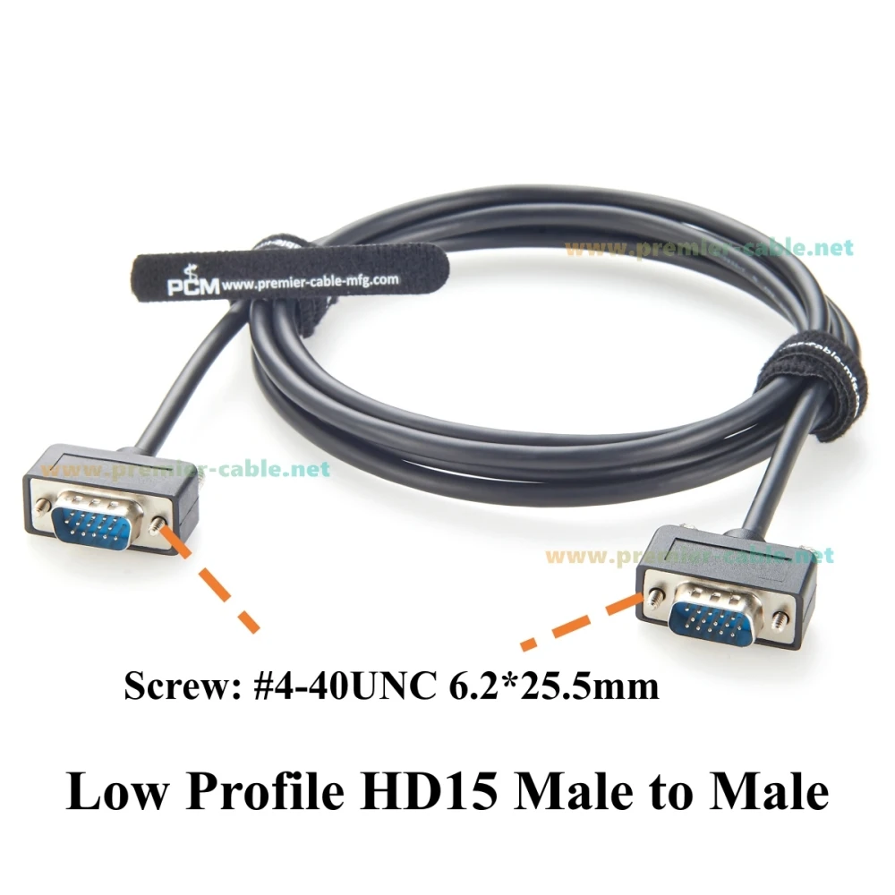 Ultra Slim VGA SVGA Monitor Cable Low Profile HD15 Male to Male Screw Panel Mount VGA Cable 1080P Full HD for TV, Projector, PC