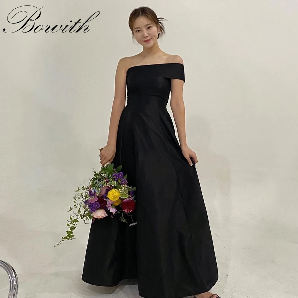 

Bowith Black One-Shoulder Korean Wedding Dresses A-line Customized Simple Evening Dresses Elegant Photo Shoot Dresses