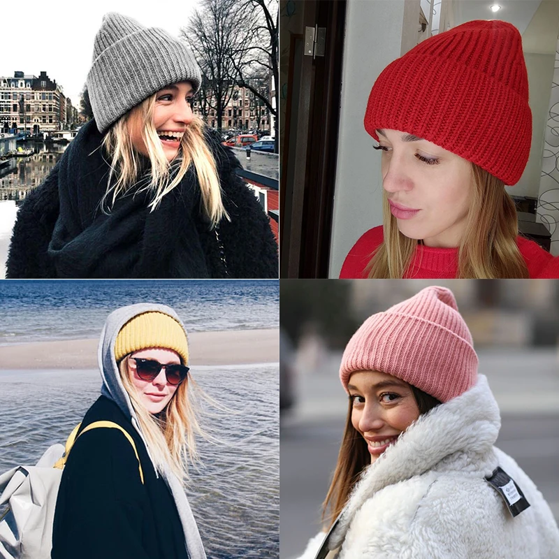 2022 Fashion Girl Soft Warm Fluffy Winter Hat for Women Angora Knitted Hat Skullies Beanies Female Bonnet Female Knit Cap