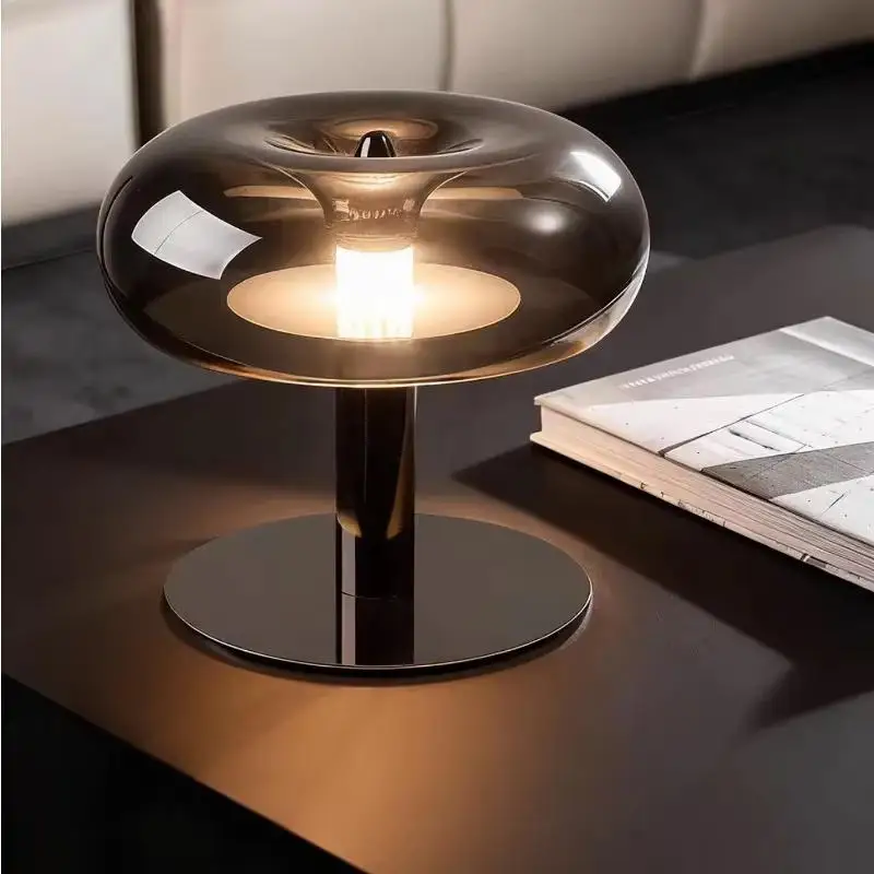 Lámpara de Escritorio LED de Diseño Italiano de Lujo con Atenuación Táctil, Lámpara de Mesa de Cristal con Forma de Medusa/Hongo para Dormitorio, Mesita de Noche, Estudio, Cafetería, Ambiente