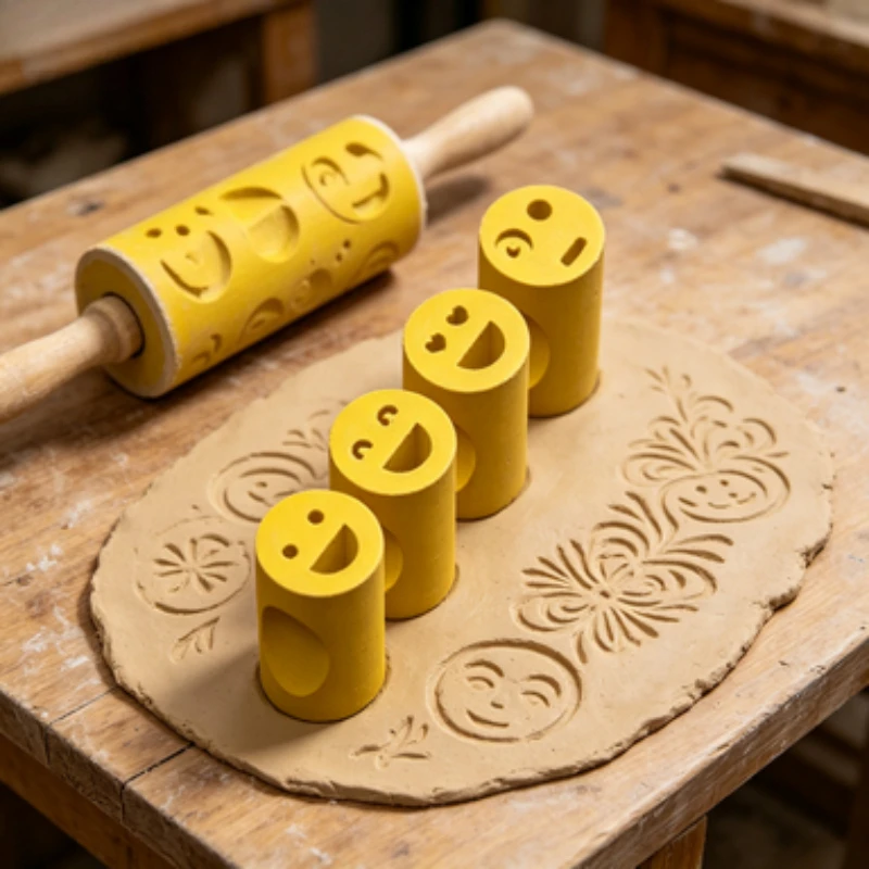 4Pcs Cute Smiley Face Clay Stamp Set Cartoon Expression Embossing Molds, Pottery Texture Press Tool For DIY Clay Handcraft