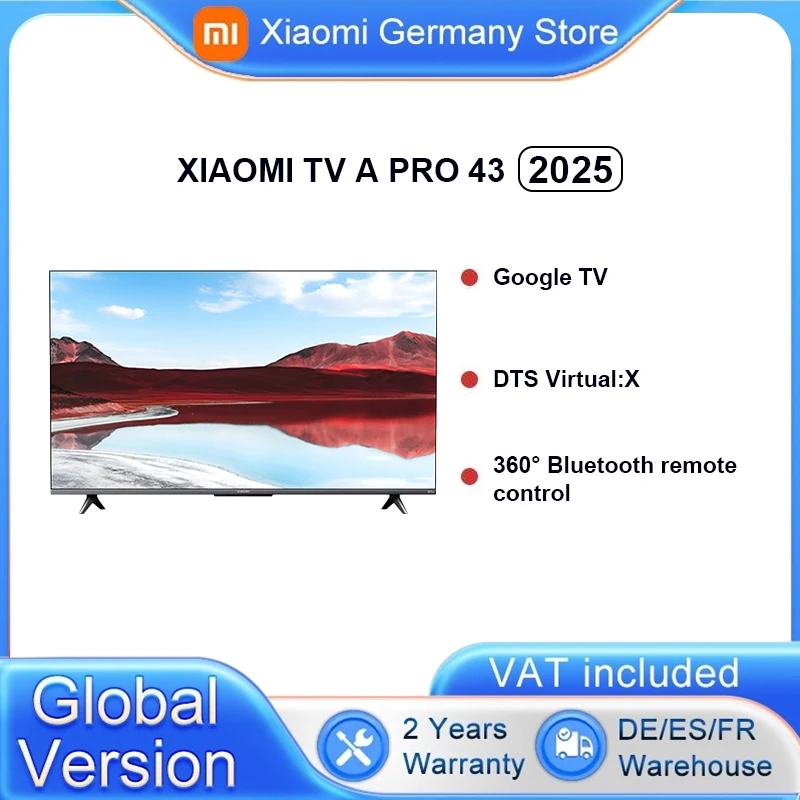 Xiaomi TV A Pro 43 2025 Bright 4K QLED screen with precise colors top-end metal finish with ultra-thin frame, immersive soun