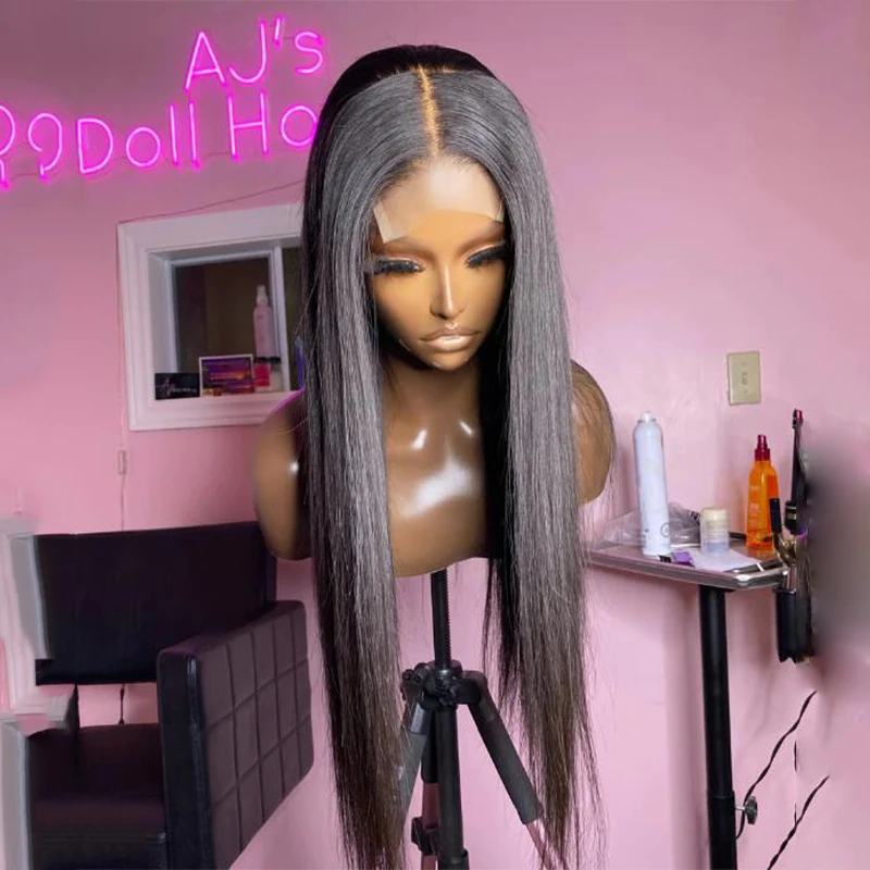 Long 180 Density 26 inch Deep Soft Glueless Black Straight 13*6 Lace Front Wigs For African Women Babyhair PrePlucked Daily